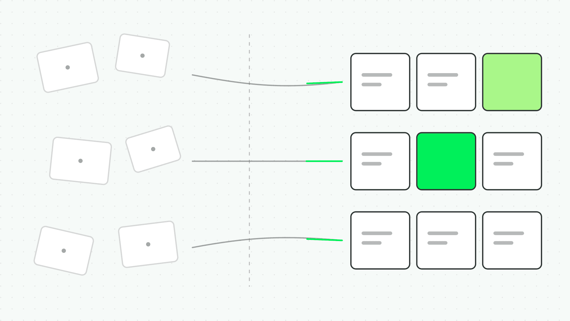 Abstract representation of digital processes being organized before automation.